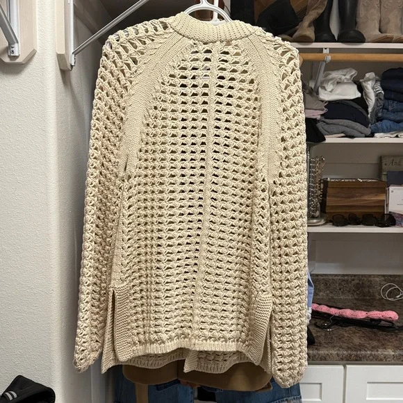 Brochu Walker Beige Open-Knit Fishermans Cardigan size Med. never worn